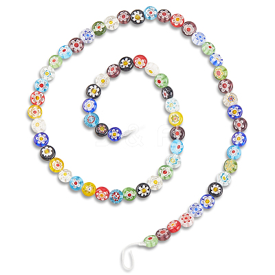 3 Strands Flat Round Handmade Millefiori Glass Beads Strands LAMP-LT0001-15A-1