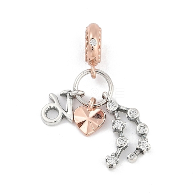 Brass Pendants with Cubic Zirconia European Beads KK-Q015-01M-1