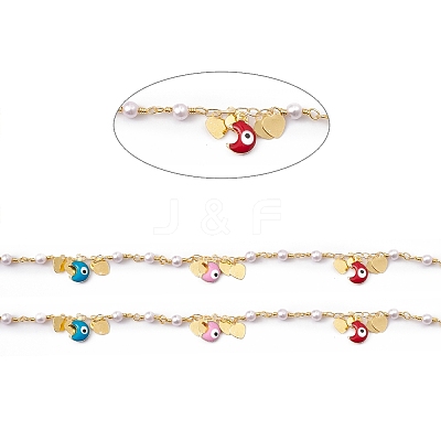 Handmade Eco-friendly Brass Enamel Moon with Evil Eye & Heart Charms Chain CHC-E025-25G-1-1