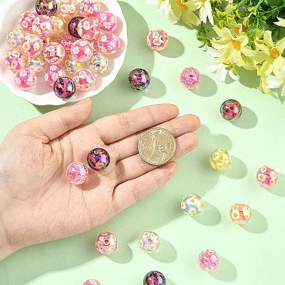 40Pcs Printed Transparent Acrylic Beads MACR-YW0004-65-1