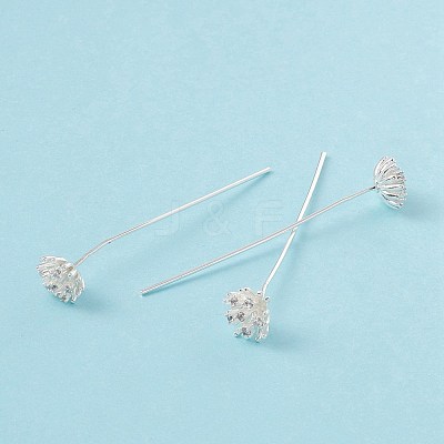 Brass Micro Pave Clear Cubic Zirconia Flower Head Pins KK-G413-01S-1