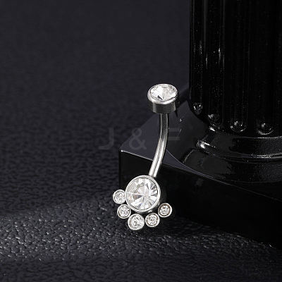 304 Stainless Steel Clear Cubic Zirconia Curved Barbell Belly Button Rings AJEW-D306-03P-02-1