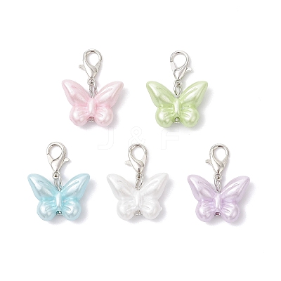 Opaque Acrylic Imitation Pearl Butterfly Pendant Decorations HJEW-JM03919-01-1