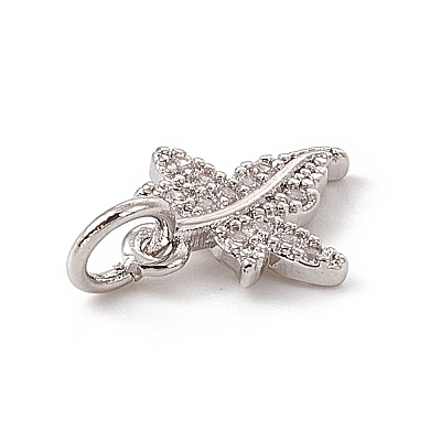 Brass Micro Pave Clear Cubic Zirconia Maple Leaf Charms ZIRC-F132-44P-1