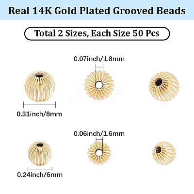 100Pcs 2 Styles Brass Grooved Beads KK-BBC0028-38-1