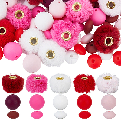 20Pcs 5 Colors Imitation Mink Fur European Beads FIND-PA0001-62B-1