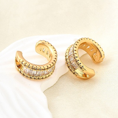Brass Micro Pave Clear Cubic Zirconia Cuff Earrings EJEW-F370-37G-1