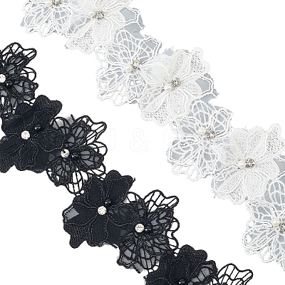 2Pcs 2 Colors Double Layer Polyester Flower Lace Trim Ribbon OCOR-CY0002-74-1