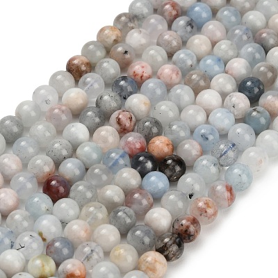 Natural Aquamarine Beads Strands G-F591-29A-6mm-03-1