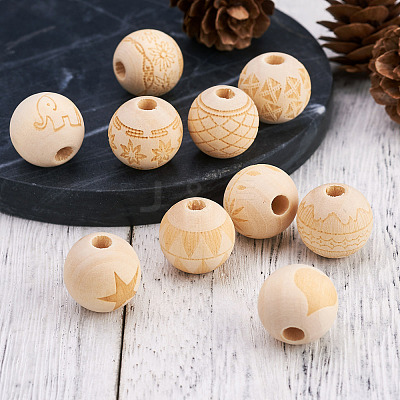 100Pcs 10 Style Unfinished Natural Wood European Beads WOOD-TA0001-55-1