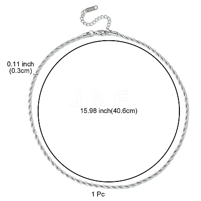 304 Stainless Steel Rope Chain Necklace for Men Women NJEW-YW0001-19-1