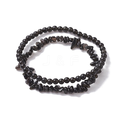 Chip & Round Natural Obsidian Beaded Stretch Bracelets for Women BJEW-JB10189-02-1