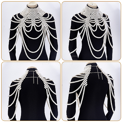 1Pc Imitation Pearl Round Beaded Multi-Layered Shoulder Body Chains for Women AJEW-GA0010-06-1