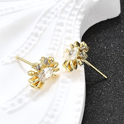Brass Micro Pave Clear Cubic Zirconia Stud Earrings EJEW-H157-03G-02-1