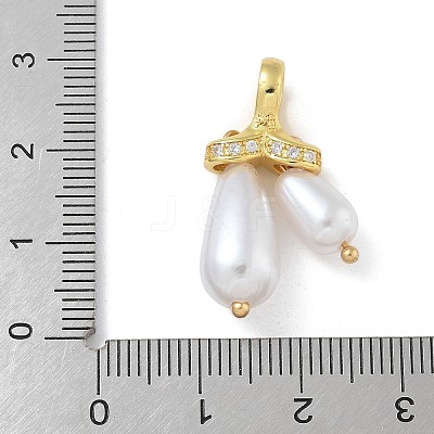 Rack Plating Brass Micro Pave Clear Cubic Zirconia with ABS Plastic Pearl Pendants KK-G515-57G-1