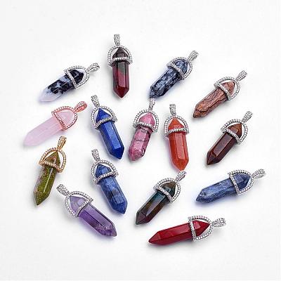 Natural Gemstone Double Terminated Pointed Pendants G-G669-01-1