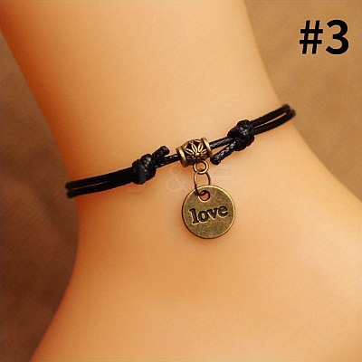 Beach Alloy Charm Adjustable Waxed Cord Anklets for Women FS-WG9CC8A-03-1