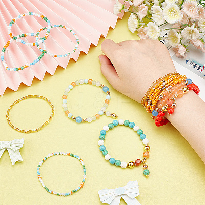 2 Sets 2 Style Natural Dyed Malaysia Jade & Agate & Synthetic Turquoise & Glass Seed Beaded Stretch Bracelets Set BJEW-PH0004-29-1