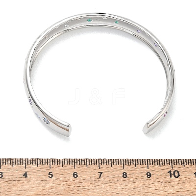 Brass Micro Pave Cubic Zirconia Cuff Bangles for Women BJEW-A172-03P-1