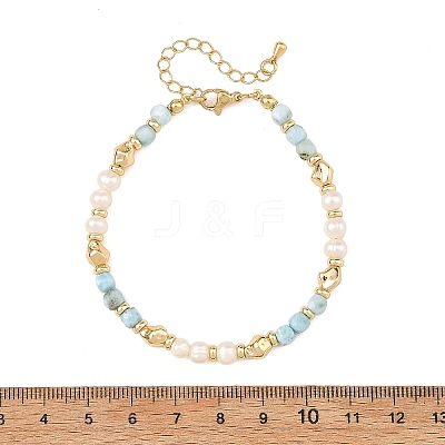 2Pcs 2 Styles Natural Lapis Lazuli and Larimar Faceted Cube Beaded Bracelet Sets with Natural Pearl for Women BJEW-JB14475-1