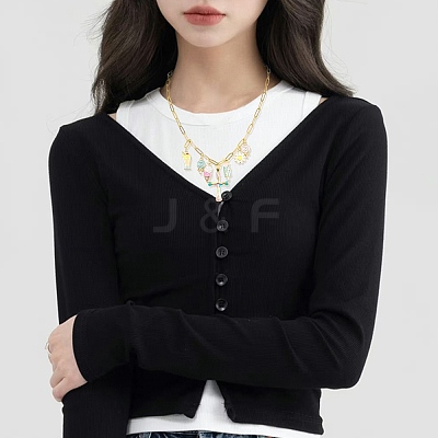 10Pcs 201 Stainless Steel Paperclip Chain Necklaces for Women NJEW-SZ0001-71-1