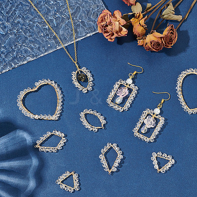 10Pcs 5 Styles Transparent Glass & Brass Pendants PALLOY-AB00162-1
