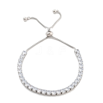 Brass Pave Clear Cubic Zirconia Flat Round Box Chain Slider Bracelets BJEW-YWC0002-12B-P-1