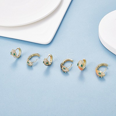 Cubic Zirconia Snake Hoop Earrings with Enamel EJEW-SZ0001-87F-1