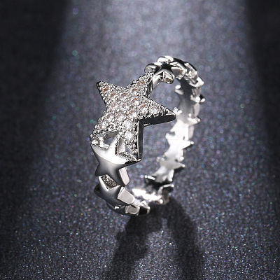 Star Brass Micro Pave Clear Cubic Zirconia Finger Rings for Women FS-WGB2D32-04-1