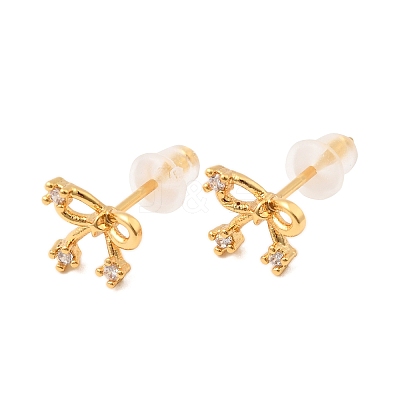 Brass Micro Pave Clear Cubic Zirconia Bowknot Stud Earrings EJEW-C158-14B-G-1