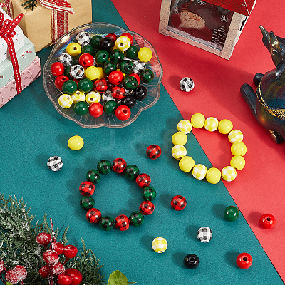200Pcs 8 Styles Christmas Theme Wooden Beads WOOD-PA0001-09-1