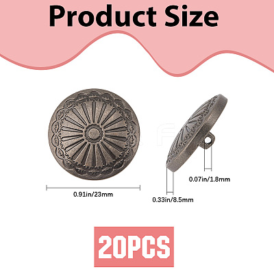 20Pcs 1-Hole Alloy Shank Buttons BUTT-GF0004-10B-1