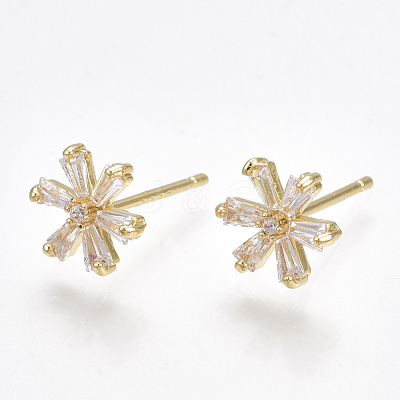 Brass Cubic Zirconia Stud Earrings KK-S348-364G-1