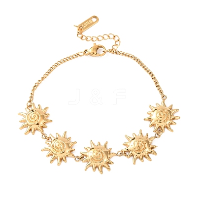Textured  304 Stainless Steel Sun Link Bracelets BJEW-K293-06A-G-1