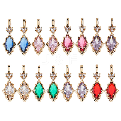 16Pcs 8 Colors Brass Micro Pave Cubic Zirconia Pendants KK-HS0001-89-1