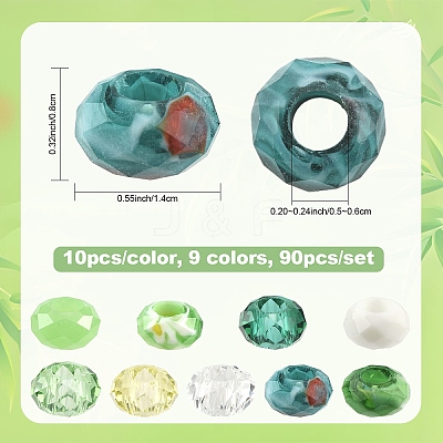 90Pcs 9 Colors Glass European Beads GLAA-YW0005-68-1