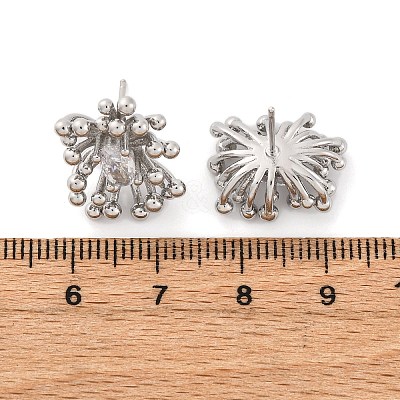 Flower Brass Clear Cubic Zirconia Stud Earrings EJEW-R025-22P-1