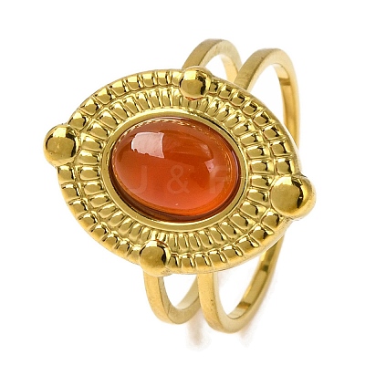 Oval Natural Carnelian Finger Rings RJEW-Q822-51G-02-1