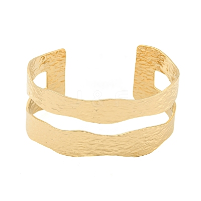 Ion Plating(IP) 304 Stainless Steel Textured Hollow Open Cuff Bangles BJEW-S151-01G-04-1