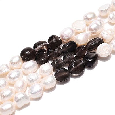 Natural Ice Obsidian Nuggets & Natural Cultured Freshwater Pearl Beads Strands PEAR-N023-01A-06-1