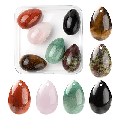 6Pcs 6 Style Natural Mixed Gemstone Pendants G-LS0001-73-1
