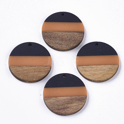 Tri-color Resin & Walnut Wood Pendants RESI-S358-78J-1