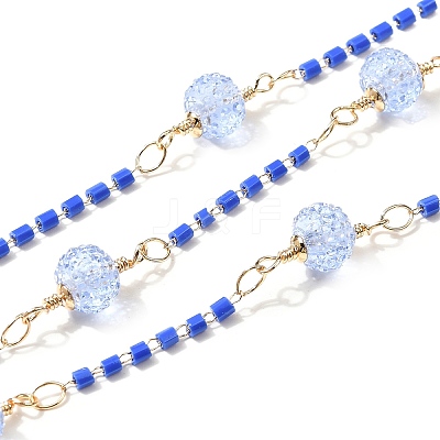 Brass Hexagonal Column Glass Seaded Beaded & Resin Round Beaded Link Chains CHC-G026-01E-1