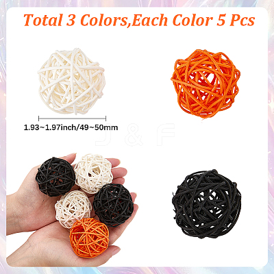 15Pcs 3 Colors Wicker Rattan Balls AJEW-SC0004-25A-1