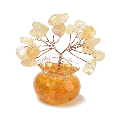Natural Yellow Quartz Chips Tree of Life Decorations DJEW-Z007-02O-1