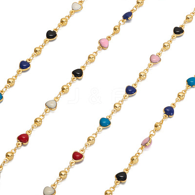 1M Handmade Colorful Enamel Heart Beaded Chains CHC-TA0001-12-1