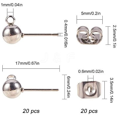 304 Stainless Steel Stud Earring Findings STAS-PH0018-68P-1