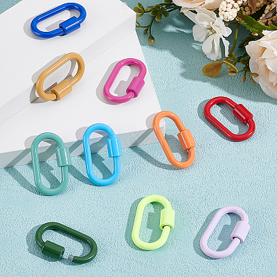 10Pcs 10 Colors Baking Paint Alloy Screw Locking Carabiners FIND-DR0002-28-1