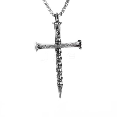 Halloween Alloy Skull Cross Pendant Necklaces for Men WG7ADC0-01-1