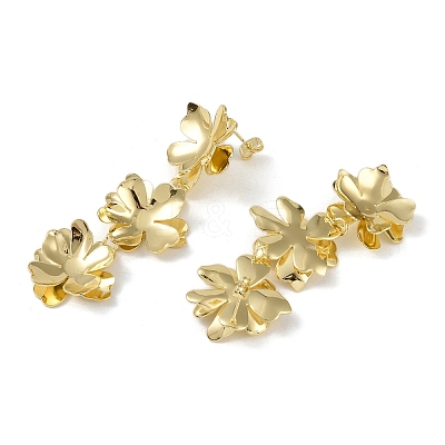 Triple Flower Brass Stud Earrings LS-EJEW-K257-05G-1